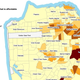 This map shows the proportion of San Francisco housing stock that is affordable to those making 120% of the median income or less.